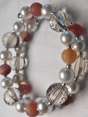 Handmade jewelry set with memory wire bracelets and earrings, polished stone